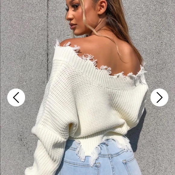 White Cropped Off the Shoulder Long Sleeve - Picture 2 of 11